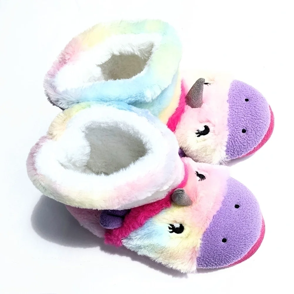 Totes Colorful Unicorn Plush Kids Slippers
